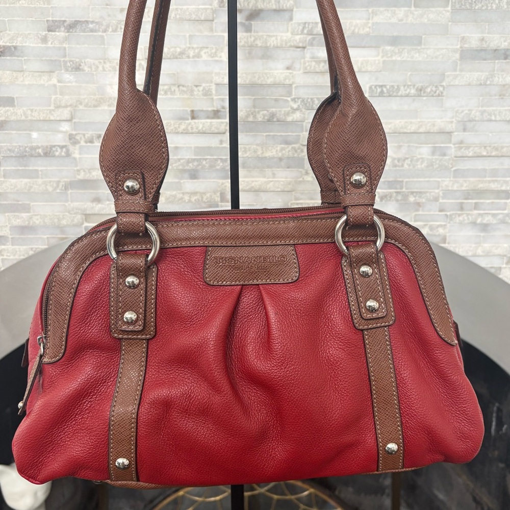 Tignanello Red and Brown Leather Shoulder Bag